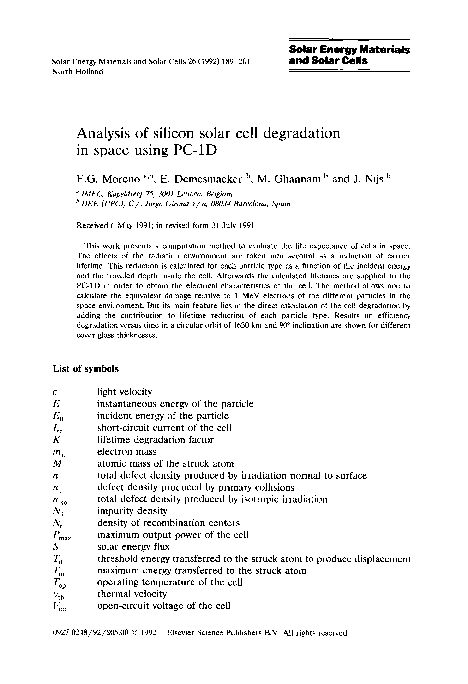 (PDF) Analysis of silicon solar cell degradation in space using PC-1D