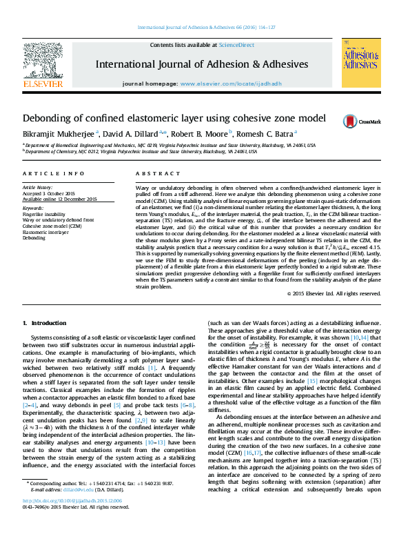 (PDF) Debonding of confined elastomeric layer using cohesive zone model