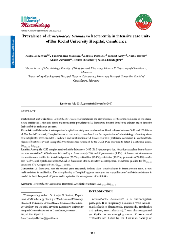 (PDF) Prevalence of Acinetobacter baumannii bacteremia in intensive ...