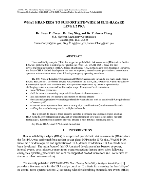 (PDF) What Hra Needs to Support Site-Wide, Multi-Hazard Level 2 Pra
