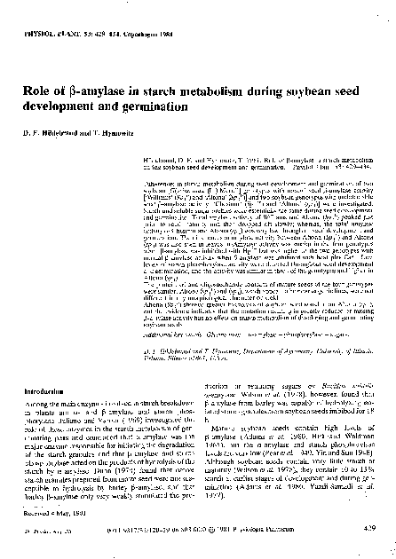 (PDF) Role of beta-amylase in starch metabolism during soybean seed ...