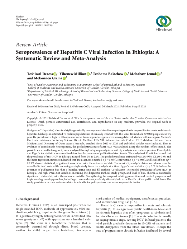 (PDF) Seroprevalence of Hepatitis C Viral Infection in Ethiopia: A ...