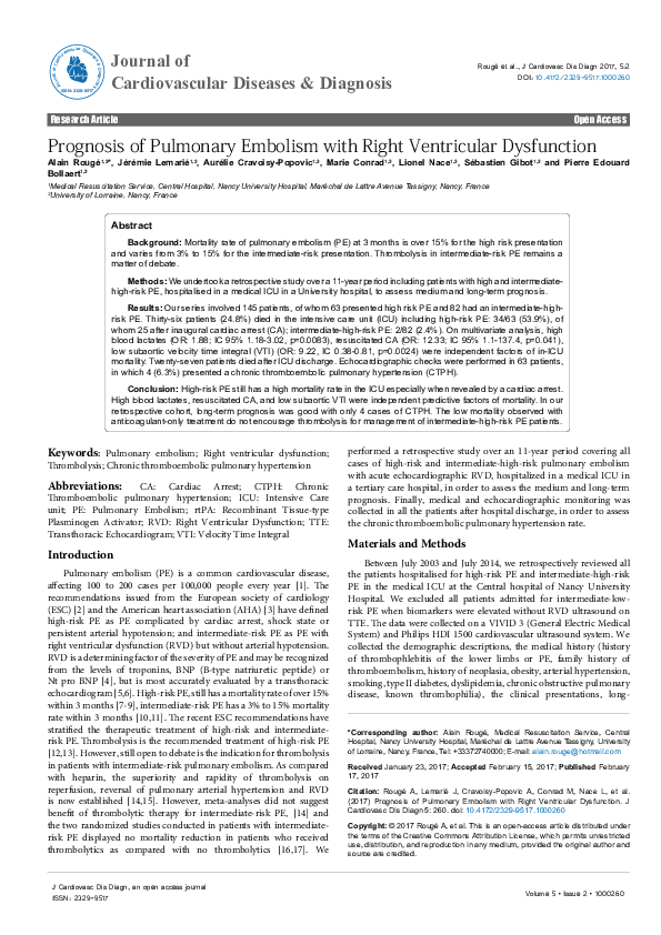 (PDF) Prognosis of Pulmonary Embolism with Right Ventricular Dysfunction