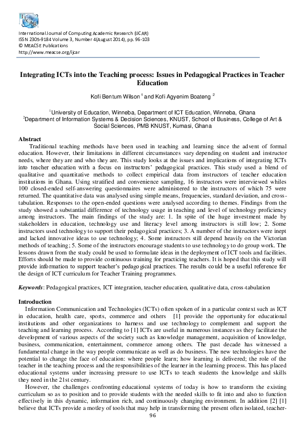 (PDF) Integrating ICTs into the Teaching process : Issues in ...