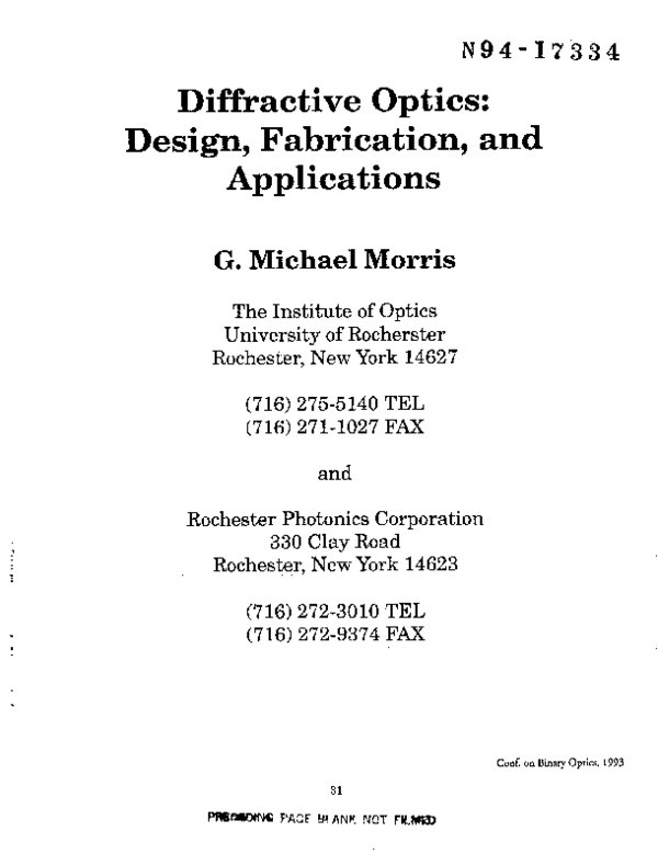 (PDF) Diffractive Optics Design, Fabrication, and Applications James