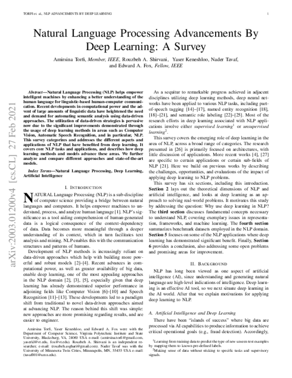 (PDF) Natural Language Processing Advancements By Deep Learning: A Survey