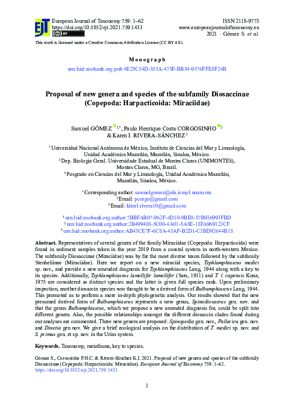 (PDF) Proposal of new genera and species of the subfamily Diosaccinae ...
