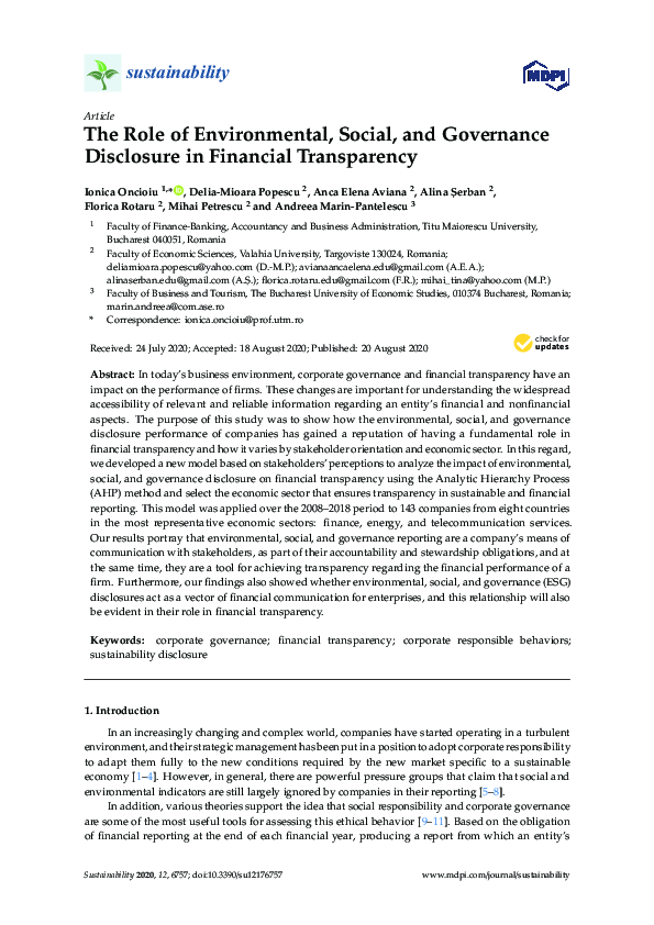 (PDF) The Role of Environmental, Social, and Governance Disclosure in ...
