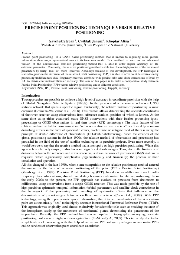 (PDF) Precise Point Positioning Technique Versus Relative Positioning