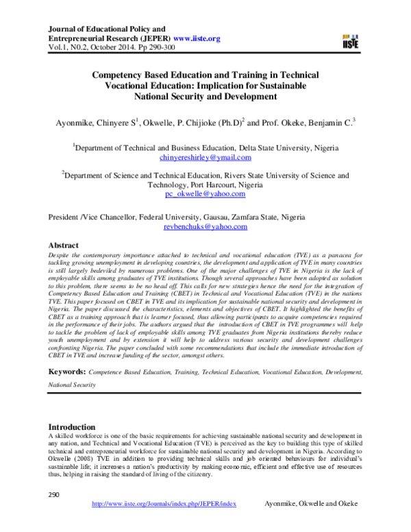 (PDF) Competency Based Education and Training in Technical Vocational ...