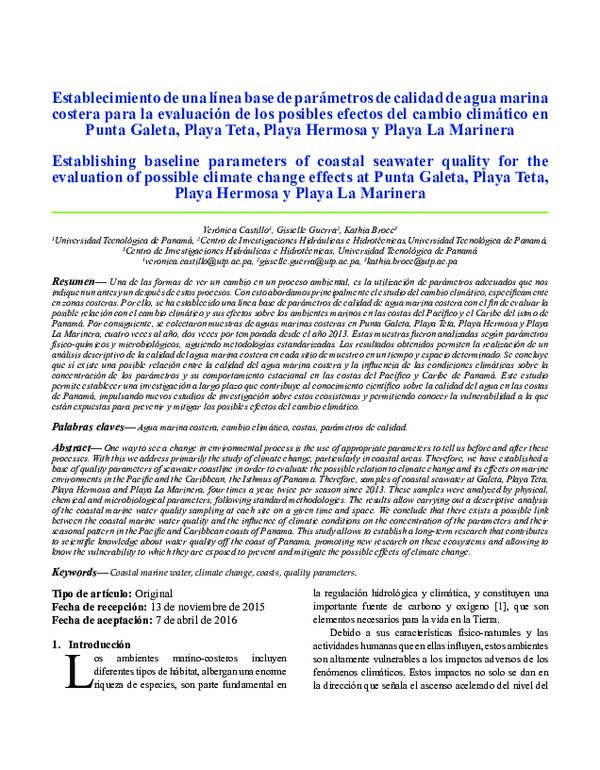 (PDF) Establishing baseline parameters of coastal seawater quality for ...