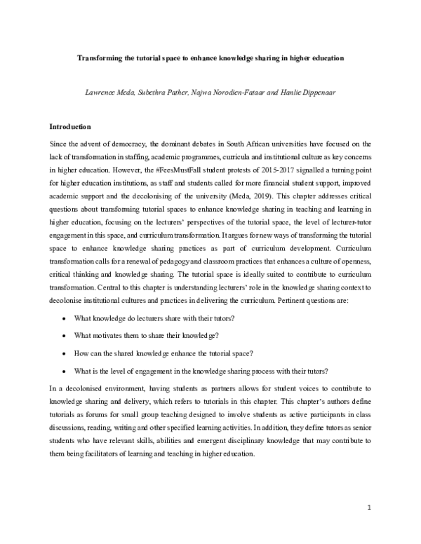 (PDF) Transforming the tutorial space to enhance knowledge sharing in ...