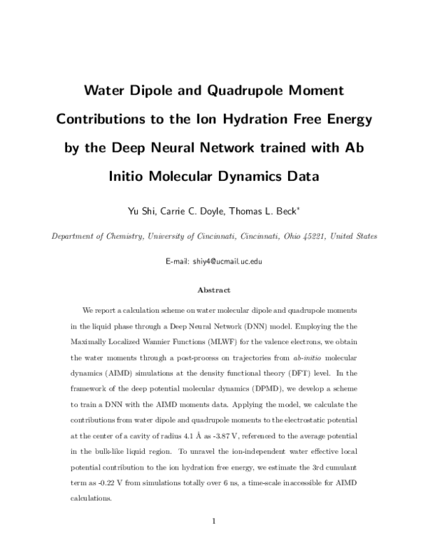 (PDF) Water Dipole and Quadrupole Moment Contributions to the Ion ...