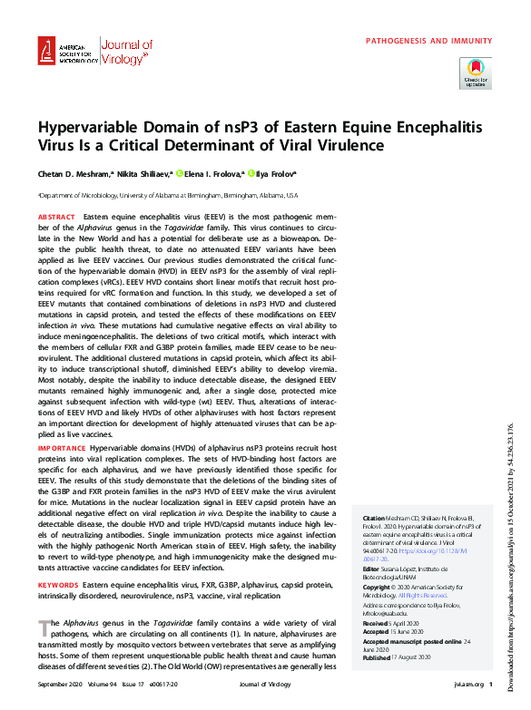 (PDF) Hypervariable Domain of nsP3 of Eastern Equine Encephalitis Virus ...