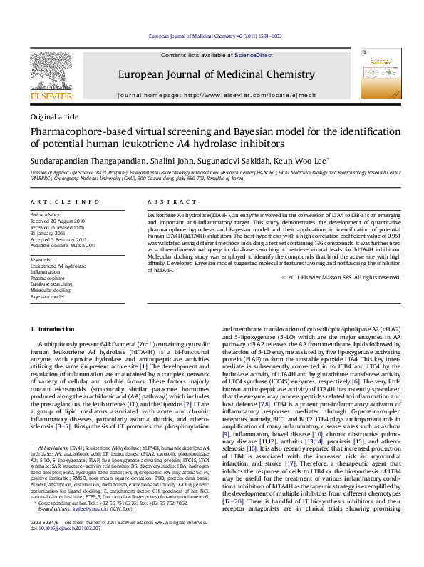 (PDF) Pharmacophore-based virtual screening and Bayesian model for the ...