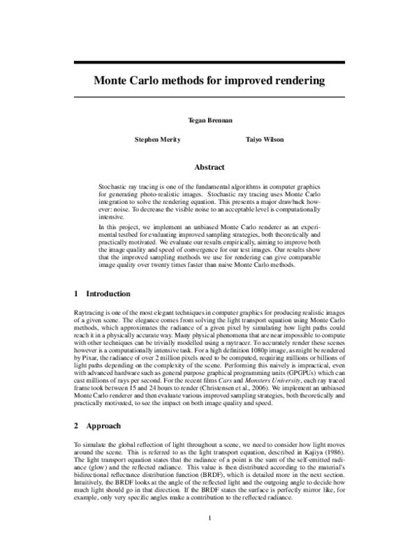 (PDF) Monte Carlo methods for improved rendering