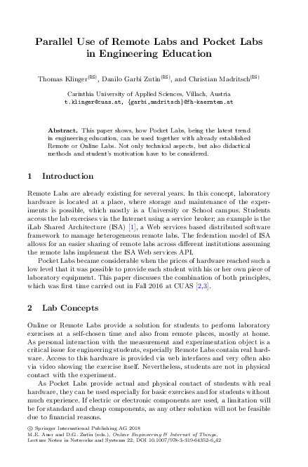 (PDF) Parallel Use of Remote Labs and Pocket Labs in Engineering Education