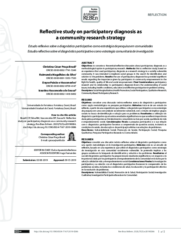 (PDF) Reflective study on participatory diagnosis as a community ...