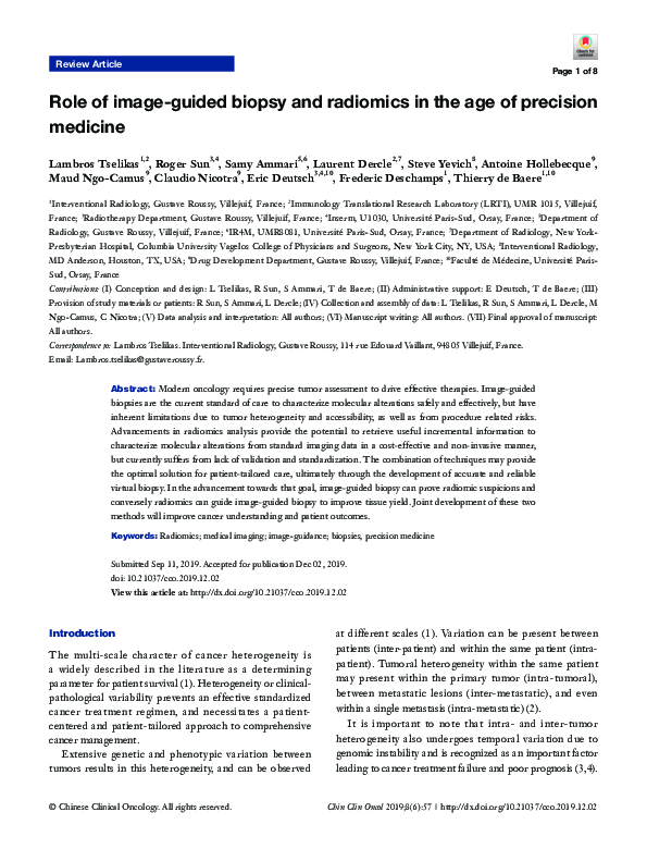 (PDF) Role of image-guided biopsy and radiomics in the age of precision ...