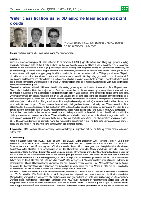 (PDF) Water classification using 3D airborne laser scanning point clouds