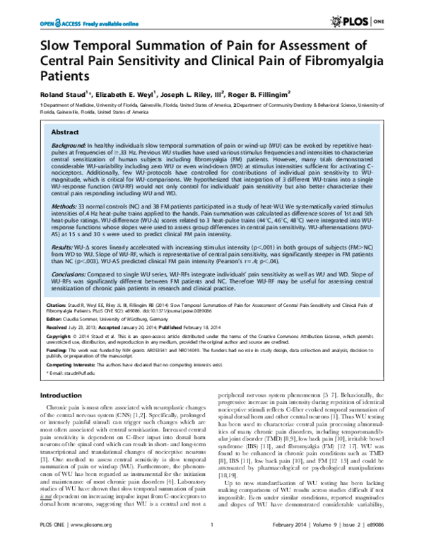 (PDF) Slow Temporal Summation of Pain for Assessment of Central Pain ...