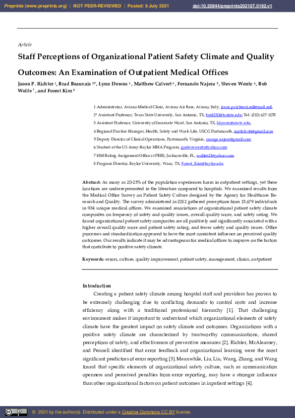 (PDF) Staff Perceptions of Organizational Patient Safety Climate and ...