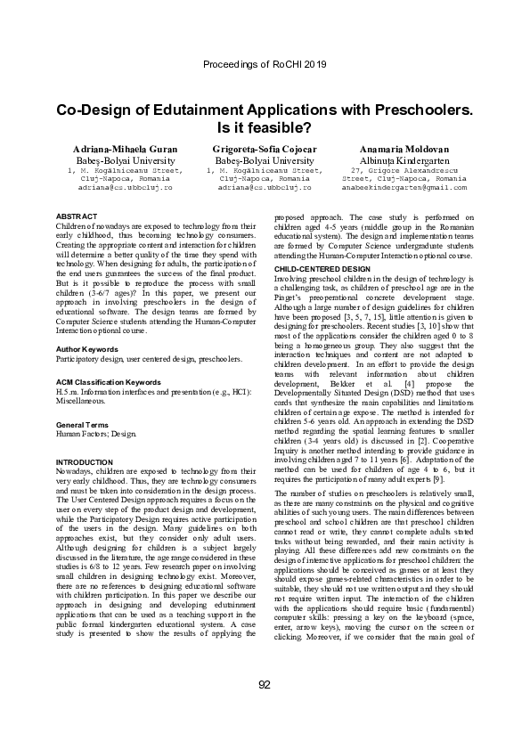 (PDF) Co-Design of Edutainment Applications with Preschoolers. Is it ...