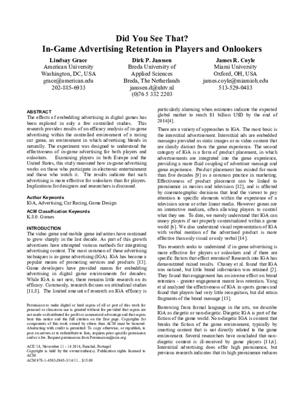 (PDF) Did You See That? In-Game Advertising Retention in Players and ...
