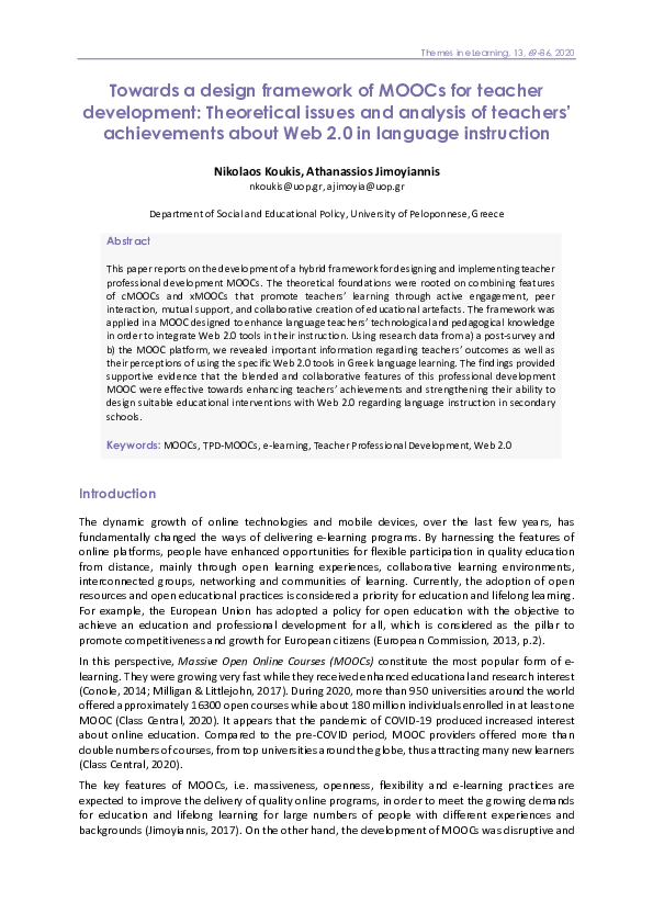 (PDF) Towards a design framework of MOOCs for teacher development ...