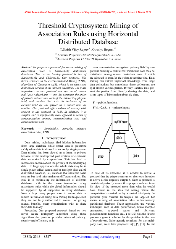 (PDF) Threshold Cryptosystem Mining of Association Rules using ...