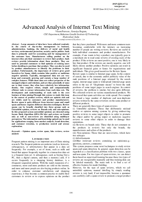 (PDF) Advanced Analysis of Internet Text Mining