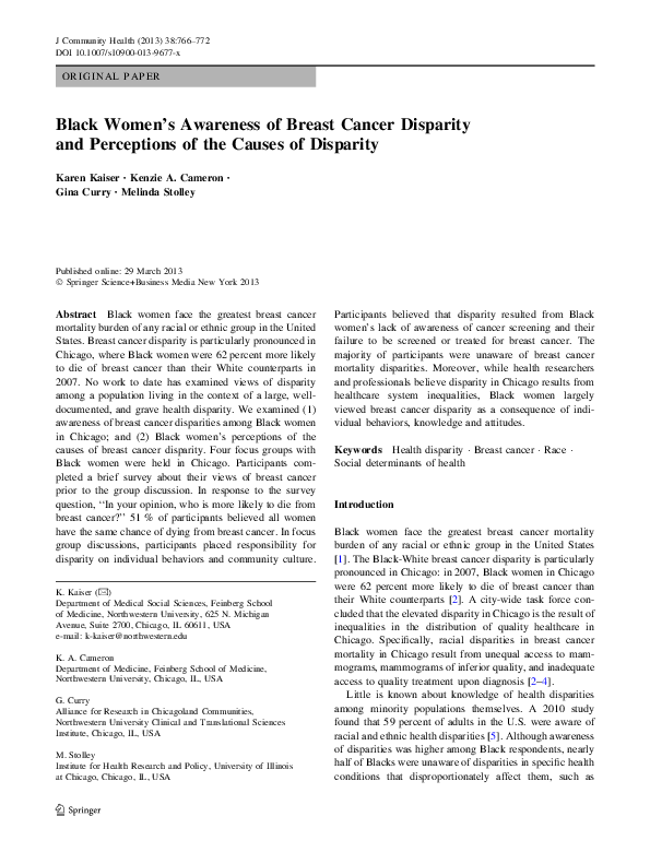 (PDF) Black Women’s Awareness of Breast Cancer Disparity and ...
