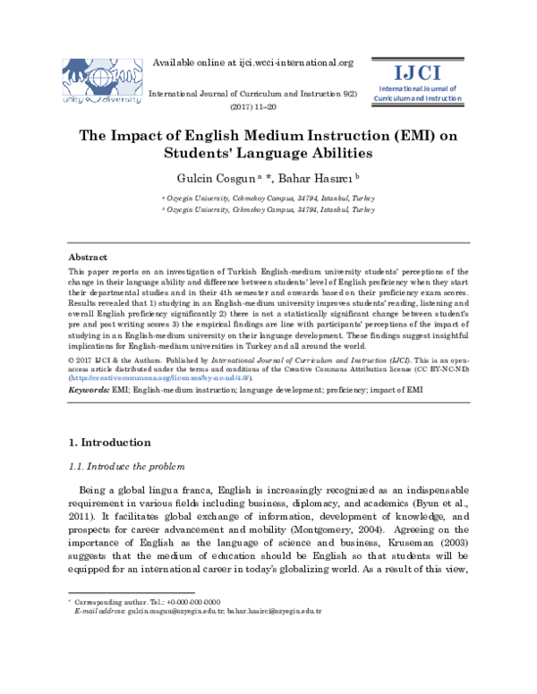 (PDF) The impact of English medium instruction (EMI) on students ...