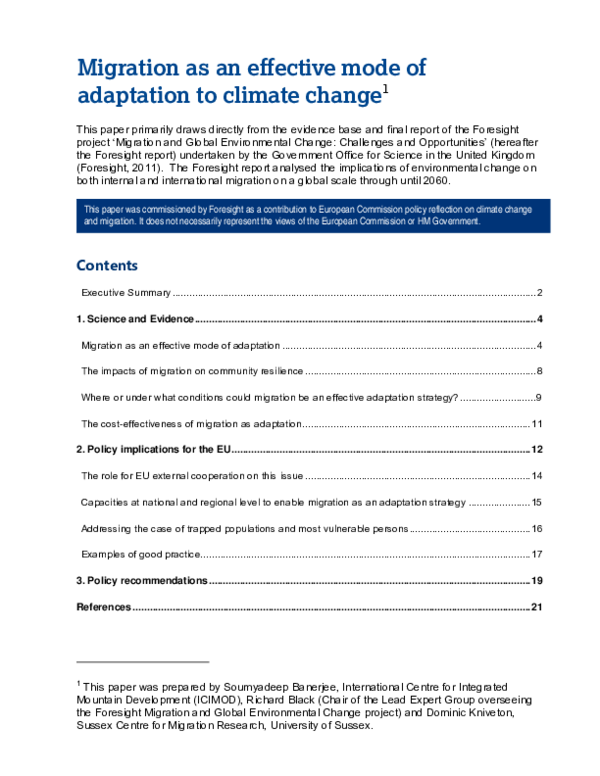 (PDF) Migration as an effective mode of adaptation to climate change