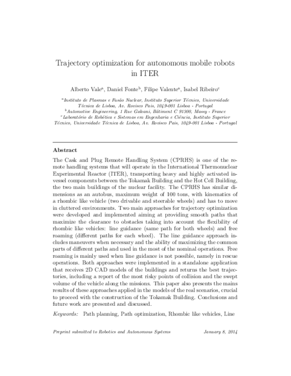 (PDF) Trajectory optimization for autonomous mobile robots in ITER