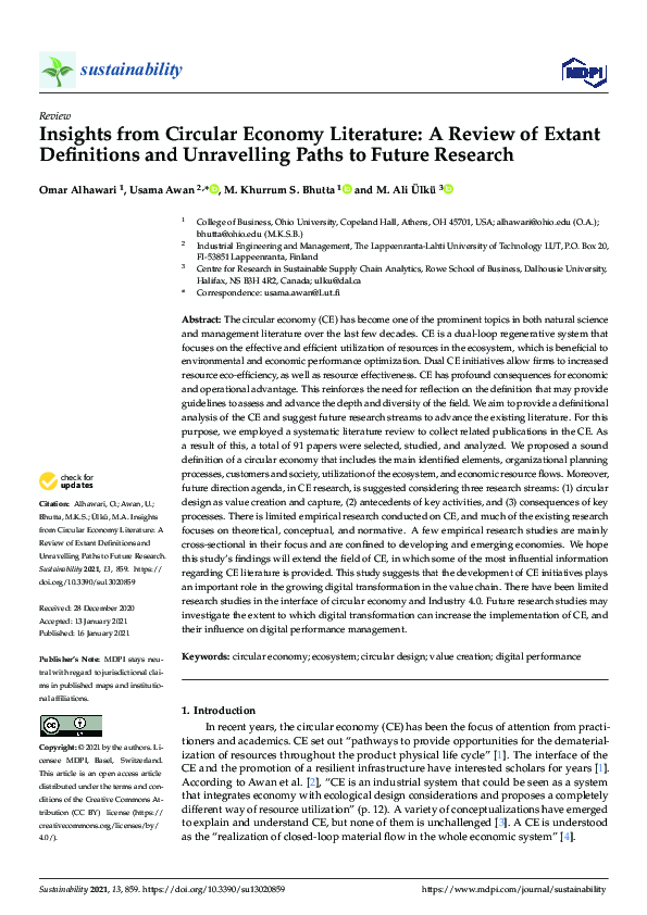 (PDF) Insights from Circular Economy Literature: A Review of Extant ...