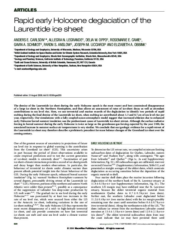 (PDF) Rapid early Holocene deglaciation of the Laurentide ice sheet