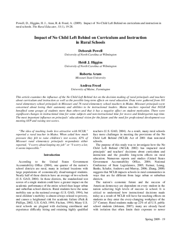 (PDF) Impact of no child left behind on curriculum and instruction in ...