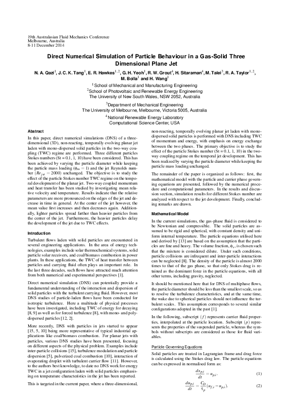 (PDF) Direct numerical simulation of particle behaviour in a gas-solid ...