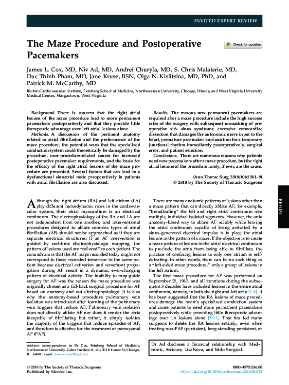 (PDF) The Maze Procedure and Postoperative Pacemakers Olga Kislitsina Academia.edu