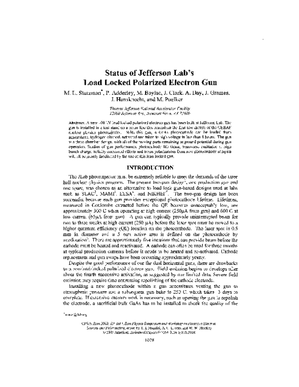 (PDF) Status of Jefferson Lab's Load Locked Polarized Electron Gun