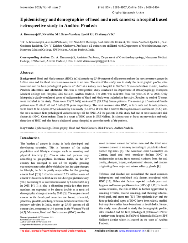(PDF) Epidemiology and demographics of head and neck cancers: a ...