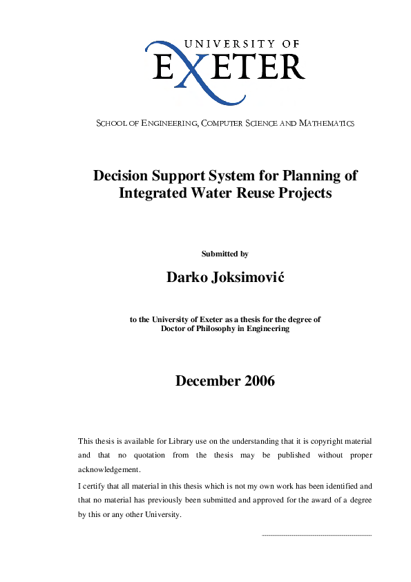 (PDF) Decision support system for planning of integrated water reuse ...