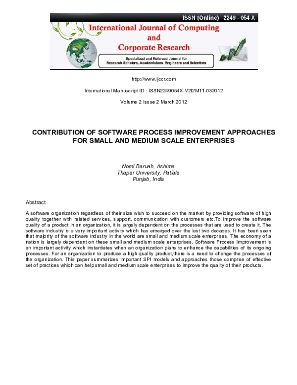 (PDF) Contribution of Software Process Improvement Approaches for Small ...