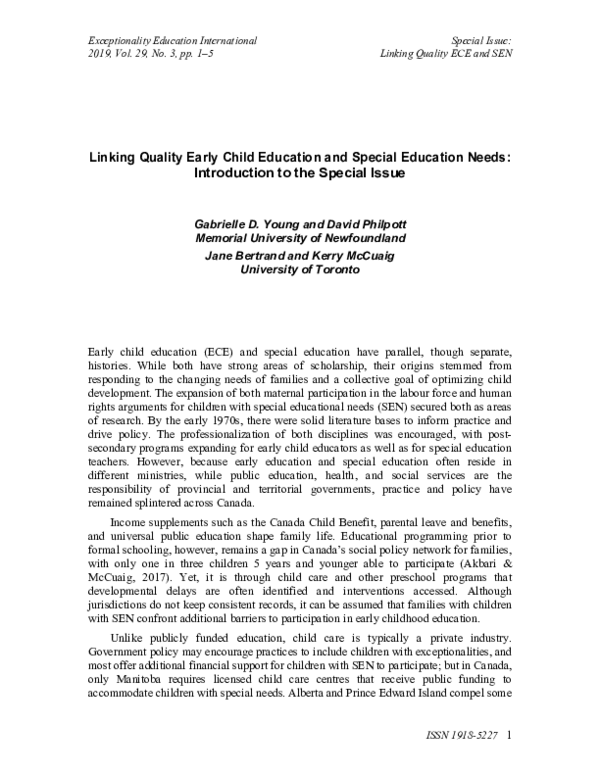 (PDF) Linking Quality Early Child Education and Special Education Needs