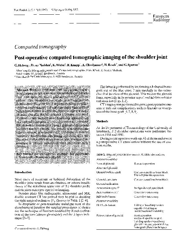 (PDF) Postoperative computed tomographic imaging of the