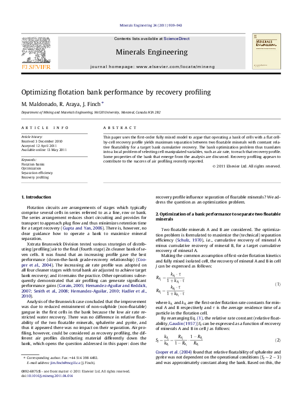 (PDF) Optimizing flotation bank performance by recovery profiling