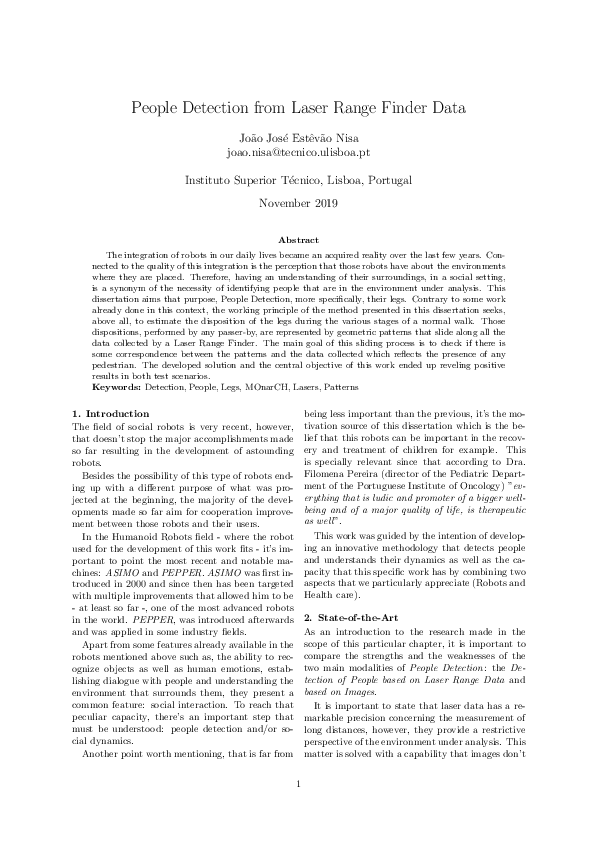(PDF) People Detection from Laser Range Finder Data