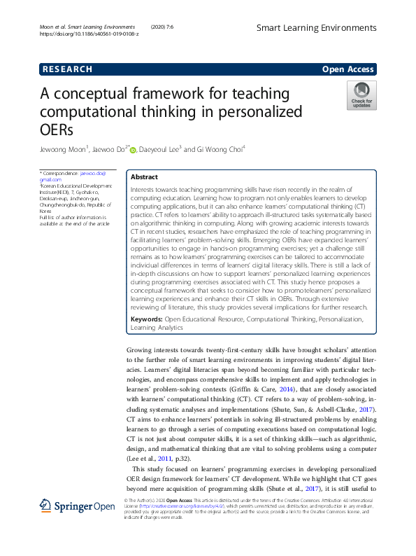 (PDF) A conceptual framework for teaching computational thinking in ...