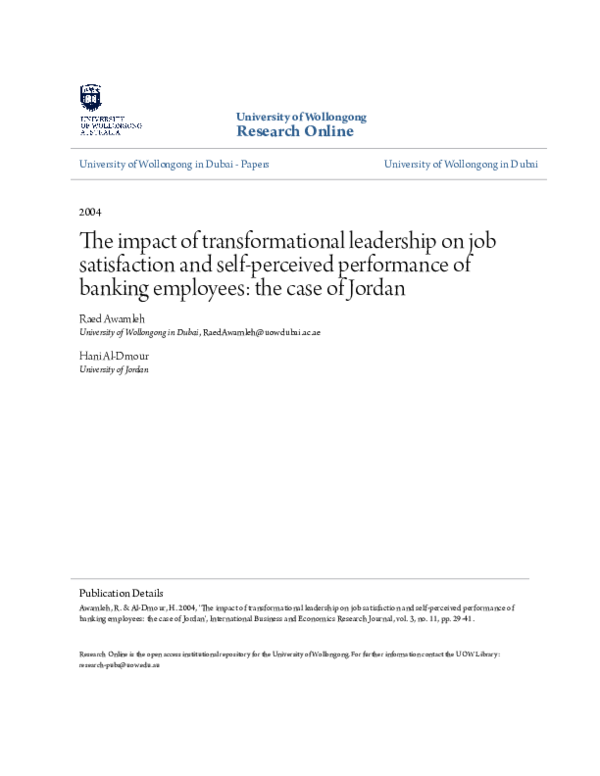 (PDF) The Impact Of Transformational Leadership On Job Satisfaction And ...